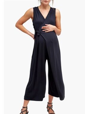 Nom XS Sleeveless Black Wrap Maternity Jumpsuit